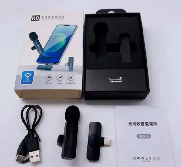 K8 Wireless Microphone for YouTube Vlogging, Video Recording Online Classes with Noise Cancellation Mic Supports (Type C)