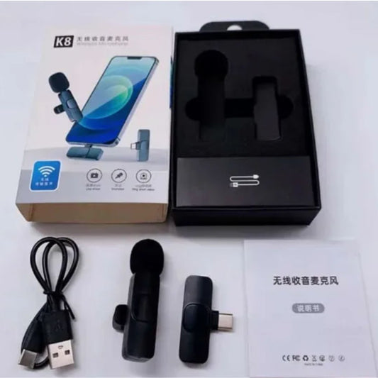 K8 Wireless Microphone for YouTube Vlogging, Video Recording Online Classes with Noise Cancellation Mic Supports (Type C)